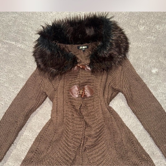 Brown Fur-Trimmed Women's Sweater - Picture 6 of 7